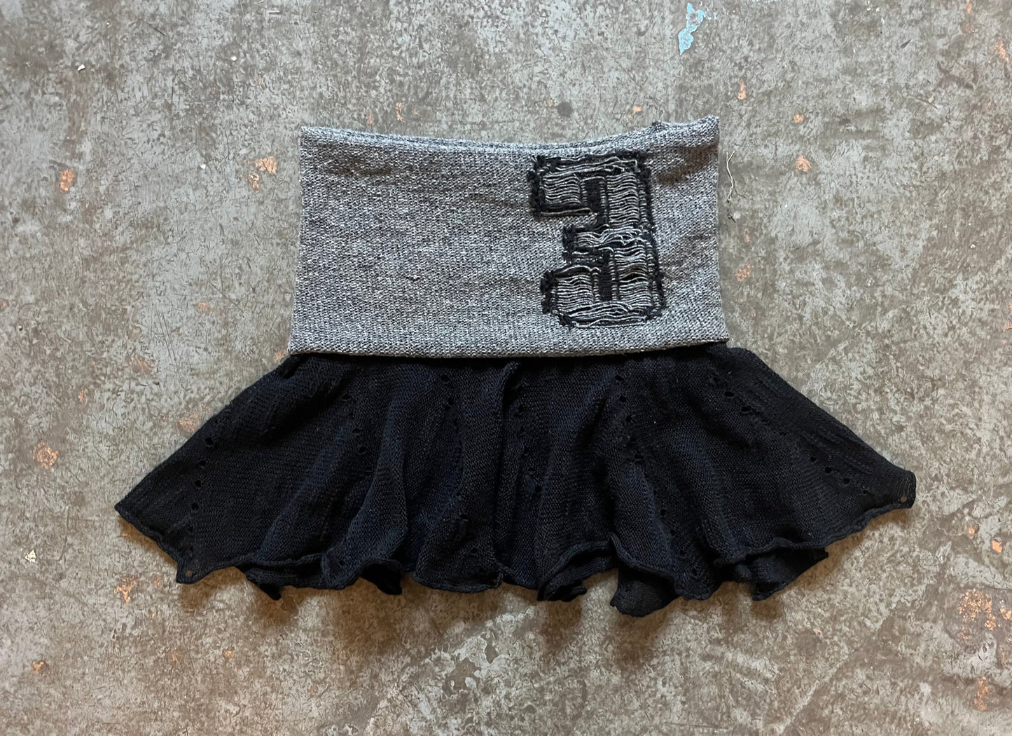 Ruffle knit mini skirt Black/Grey-Lilies of the Valley-APOC STORE