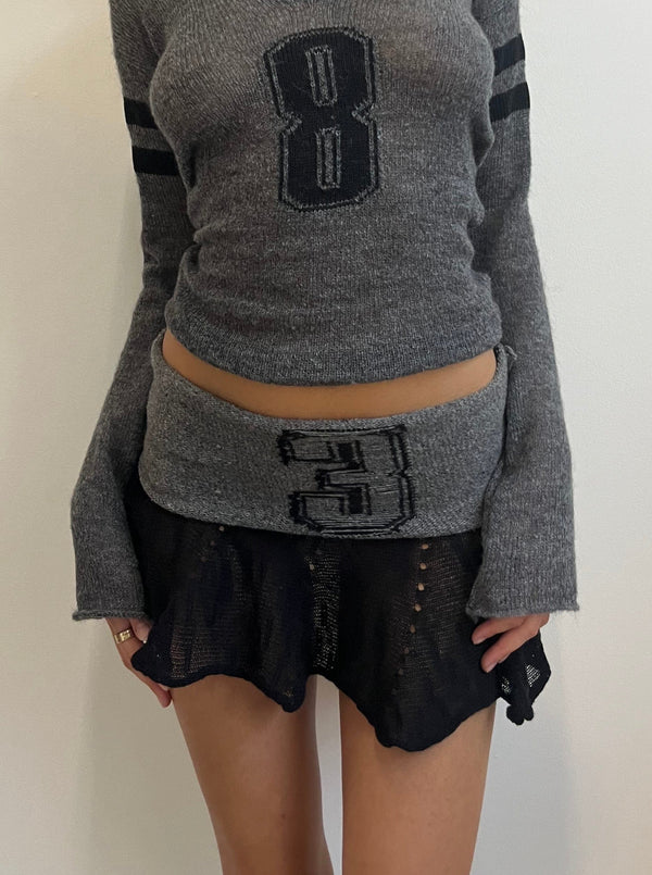 Ruffle knit mini skirt Black/Grey-Lilies of the Valley-APOC STORE