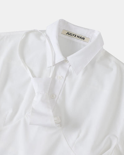 Longsleeve Necktie shirt - White-Julye Han-APOC STORE