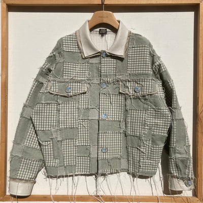 SAGE/Ivory Patchwork Canvas and Leather Jacket-Jetpack Hom(m)e-APOC STORE