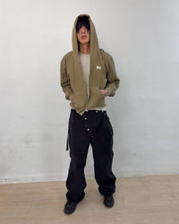 Cut off Hoodie Zip-up (Beige)-EGNARTS-APOC STORE