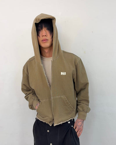 Cut off Hoodie Zip-up (Beige)-EGNARTS-APOC STORE
