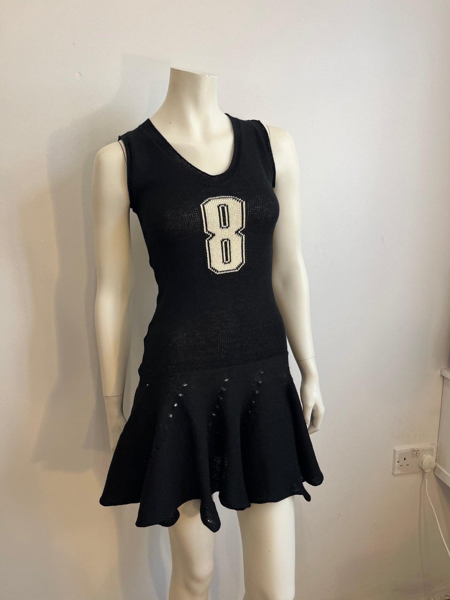Lambswool Ruffle mini dress black/white-Lilies of the Valley-APOC STORE