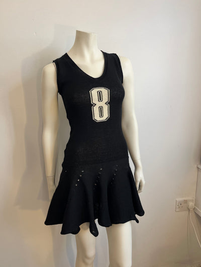 Lambswool Ruffle mini dress black/white-Lilies of the Valley-APOC STORE