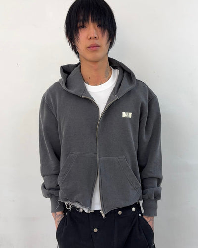 Cut off Hoodie Zip-up (Charcoal)-EGNARTS-APOC STORE