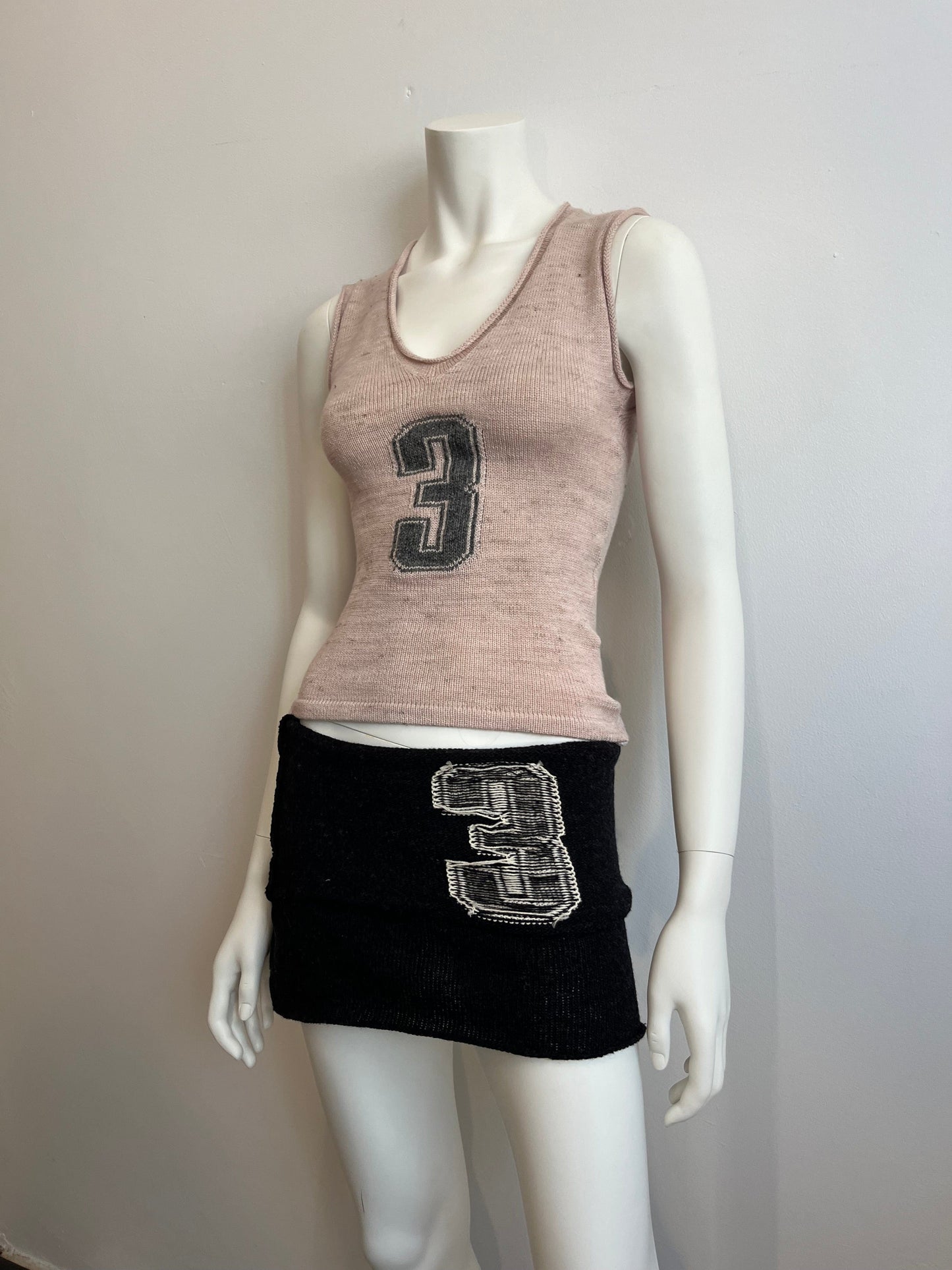 Wool micro mini skirt navy and cream-Lilies of the Valley-APOC STORE