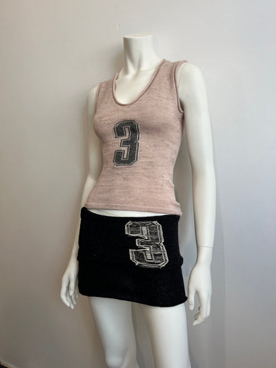 Wool micro mini skirt navy and cream-Lilies of the Valley-APOC STORE