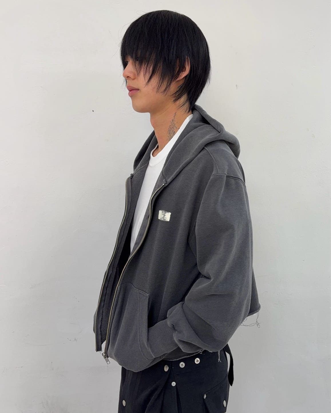 Cut off Hoodie Zip-up (Charcoal)-EGNARTS-APOC STORE
