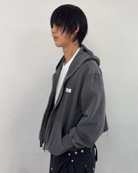 Cut off Hoodie Zip-up (Charcoal)-EGNARTS-APOC STORE