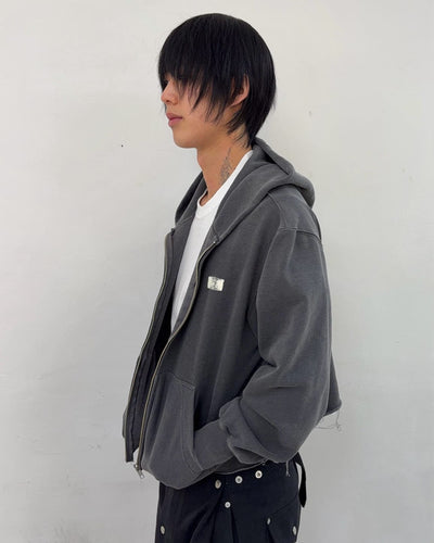 Cut off Hoodie Zip-up (Charcoal)-EGNARTS-APOC STORE