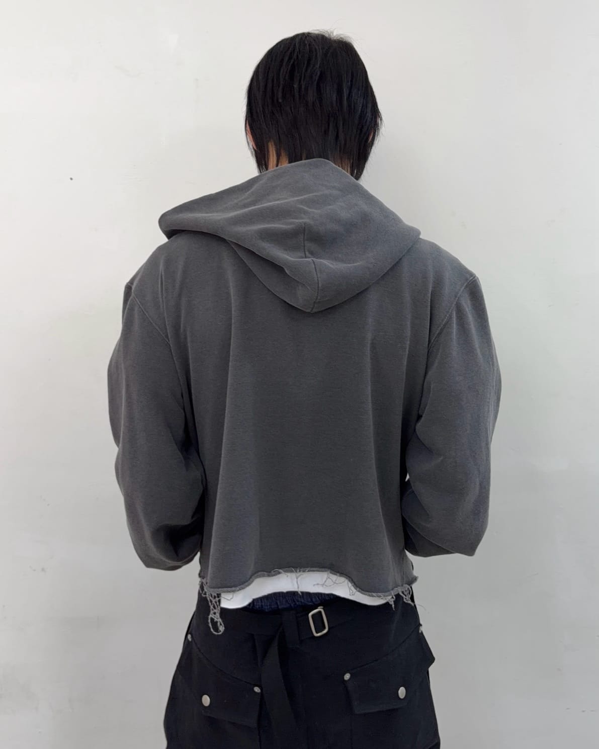 Cut off Hoodie Zip-up (Charcoal)-EGNARTS-APOC STORE