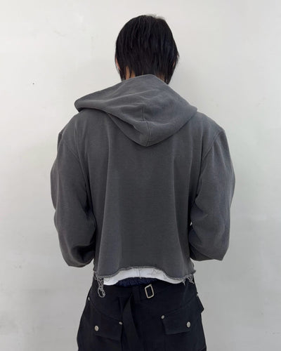 Cut off Hoodie Zip-up (Charcoal)-EGNARTS-APOC STORE