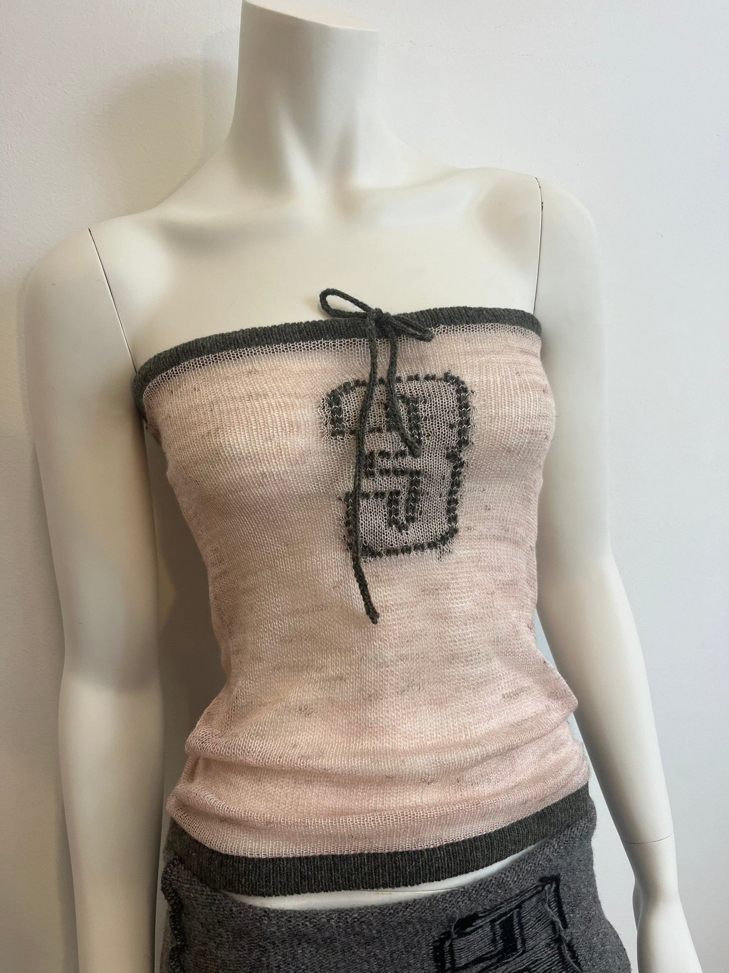 Sheer knit tube top baby pink/khaki-Lilies of the Valley-APOC STORE