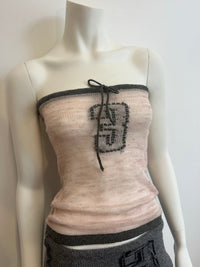 Sheer knit tube top baby pink/khaki-Lilies of the Valley-APOC STORE