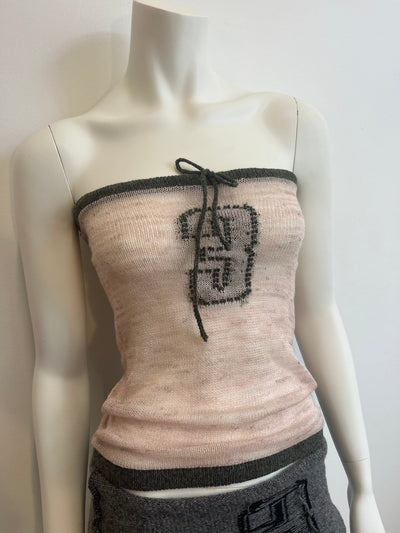 Sheer knit tube top baby pink/khaki-Lilies of the Valley-APOC STORE
