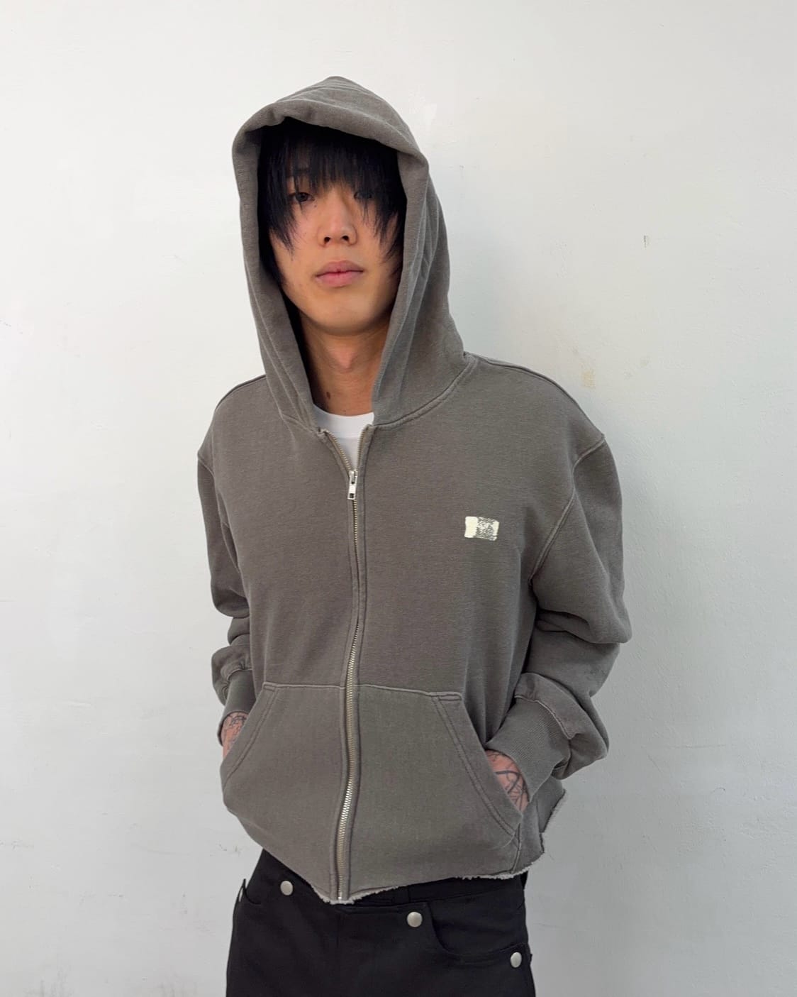 Cut off Hoodie Zip-up (Gray)-EGNARTS-APOC STORE