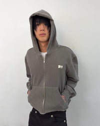 Cut off Hoodie Zip-up (Gray)-EGNARTS-APOC STORE