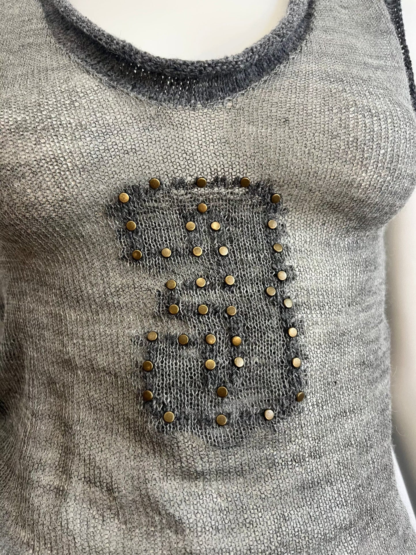 Sheer wool studded tank top grey-Lilies of the Valley-APOC STORE