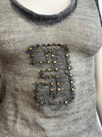 Sheer wool studded tank top grey-Lilies of the Valley-APOC STORE