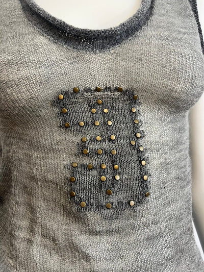 Sheer wool studded tank top grey-Lilies of the Valley-APOC STORE