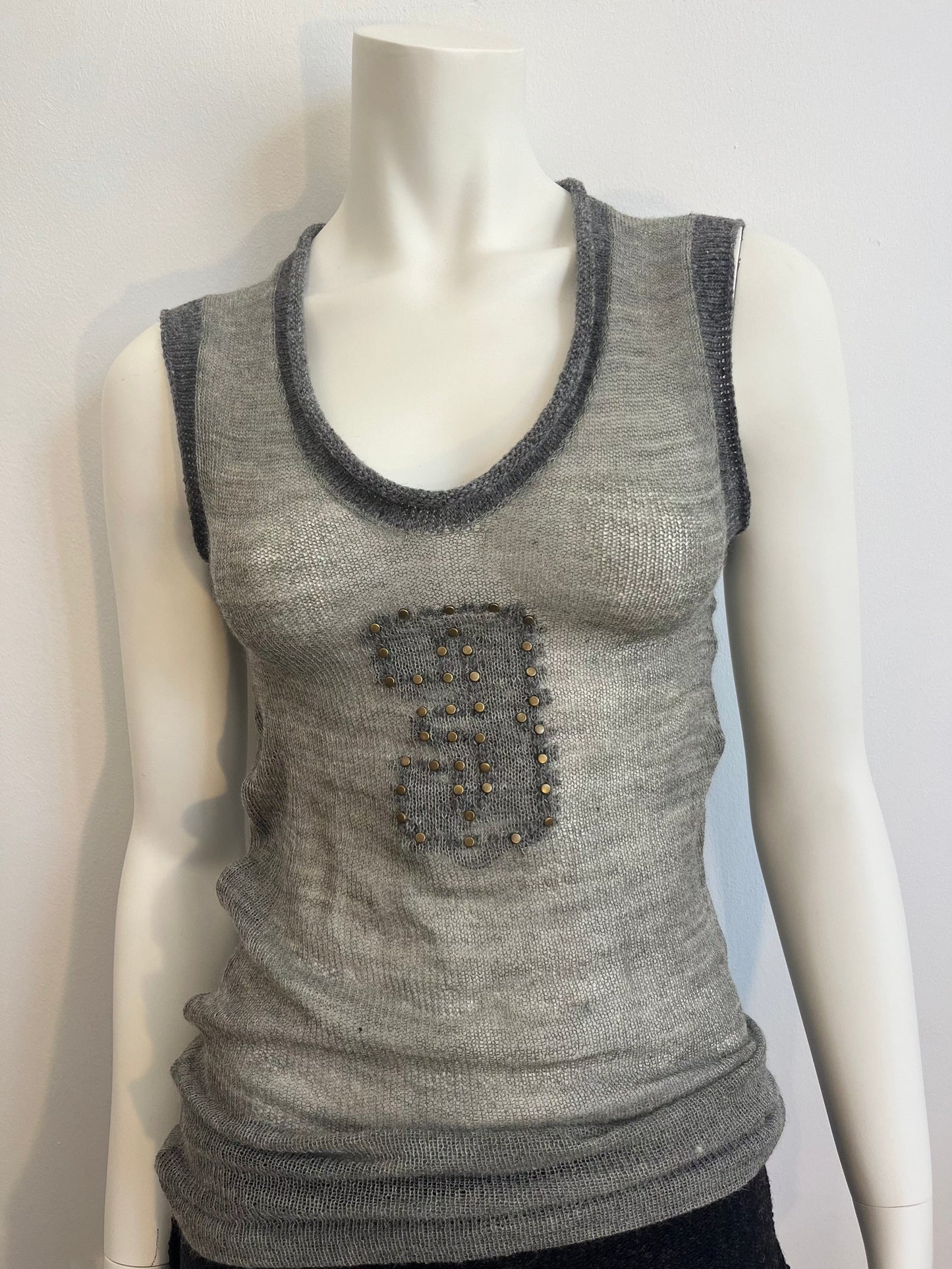 Sheer wool studded tank top grey-Lilies of the Valley-APOC STORE