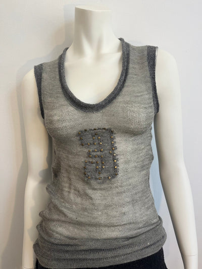 Sheer wool studded tank top grey-Lilies of the Valley-APOC STORE