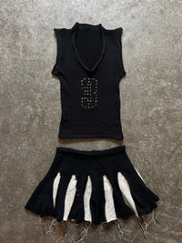 Lambswool ruffle skirt black/cream-Lilies of the Valley-APOC STORE