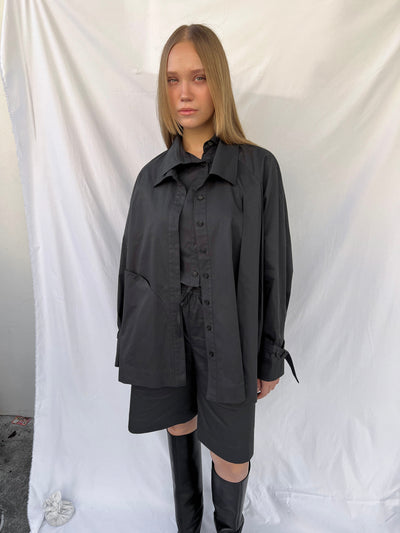 Double Collar Shirt - Charcoal-Julye Han-APOC STORE
