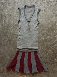 Lambswool ruffle skirt grey/red-Lilies of the Valley-APOC STORE