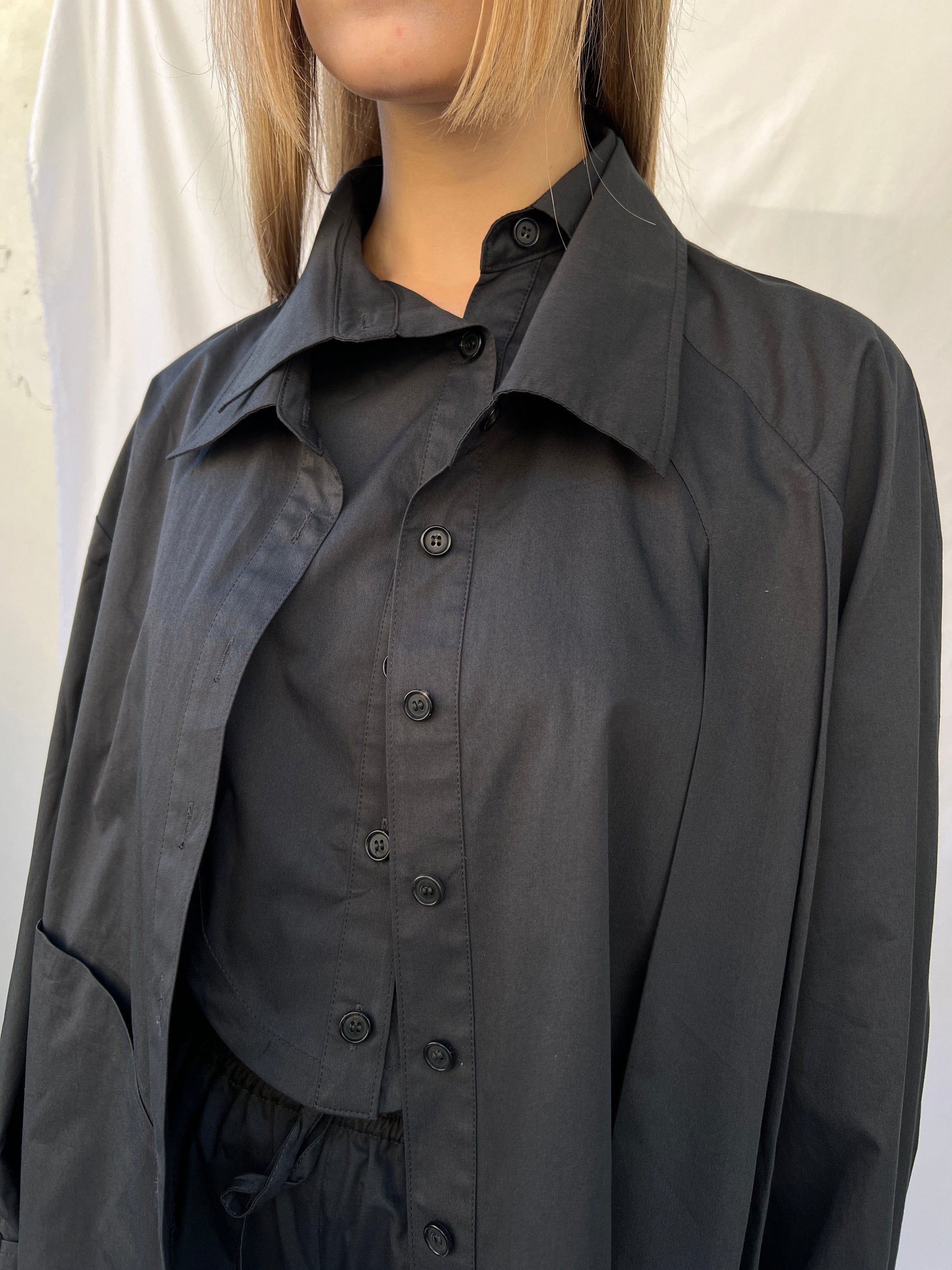 Double Collar Shirt - Charcoal-Julye Han-APOC STORE