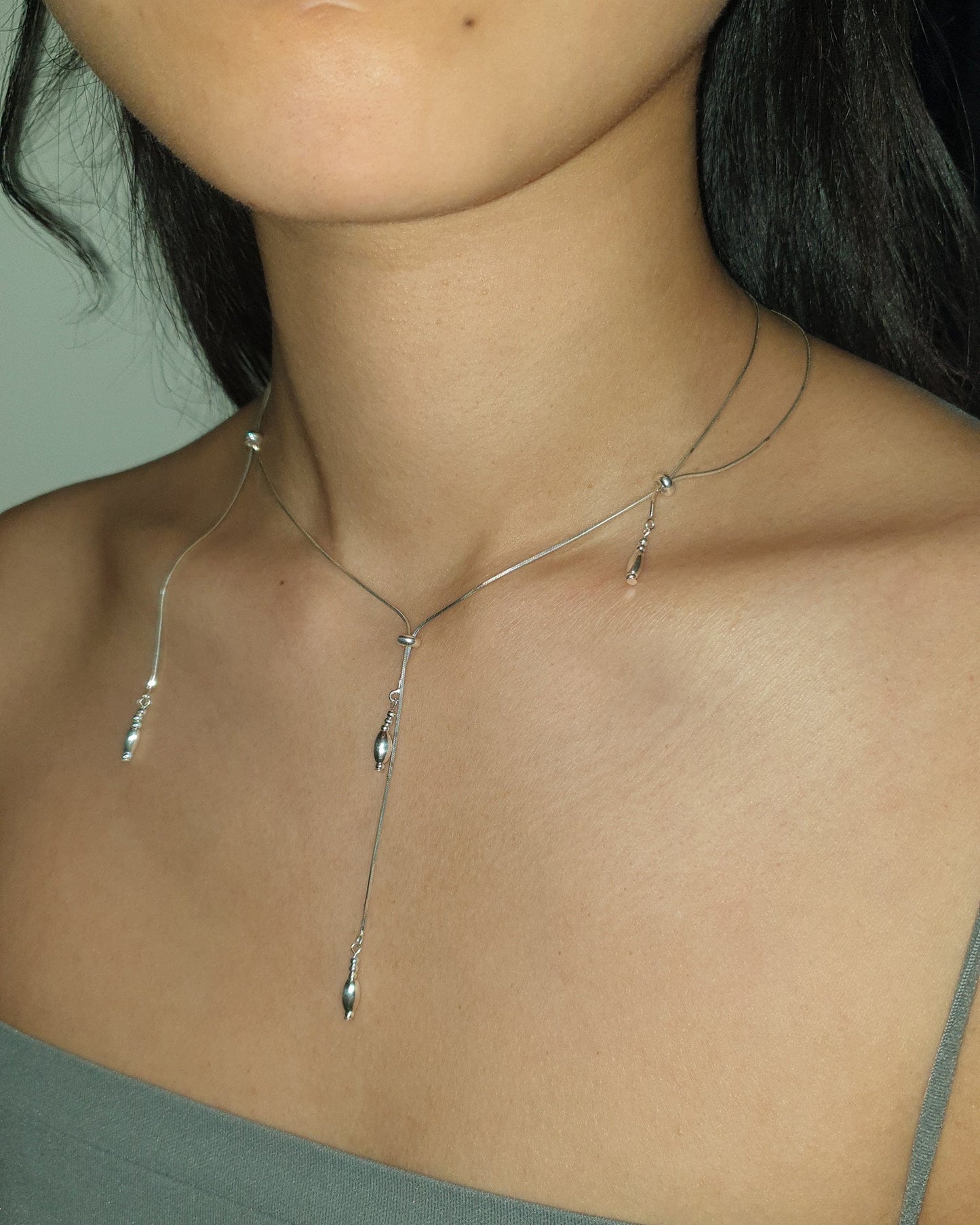 Silver tassel necklace 03-Jaekim-APOC STORE