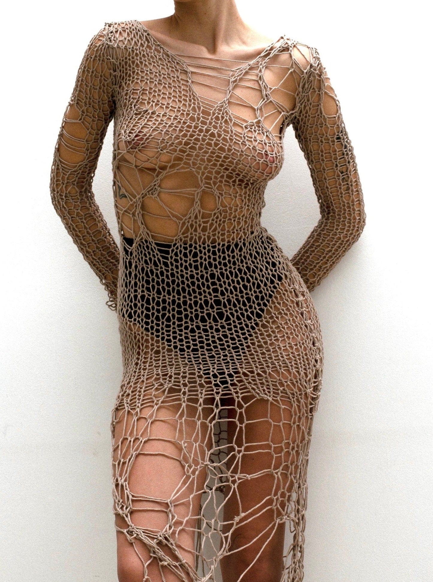 Holey Dress in Beige-V4K-APOC STORE