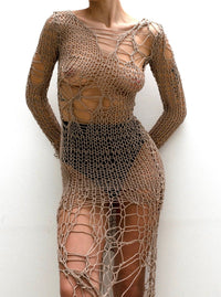 Holey Dress in Beige-V4K-APOC STORE