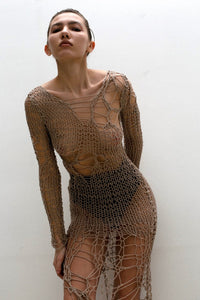 Holey Dress in Beige-V4K-APOC STORE