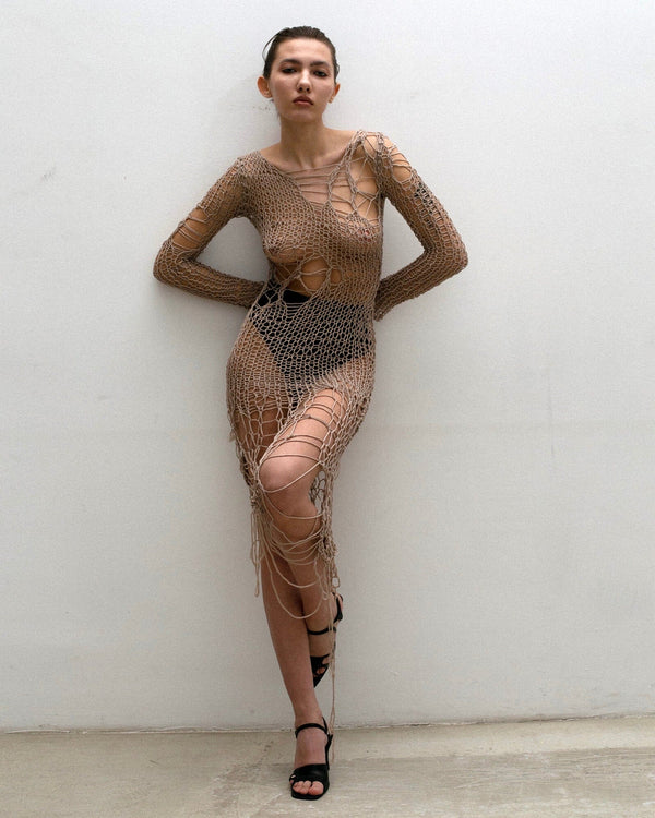 Holey Dress in Beige-V4K-APOC STORE
