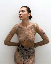 Holey Dress in Beige-V4K-APOC STORE