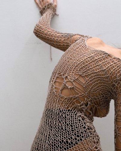 Holey Dress in Beige-V4K-APOC STORE