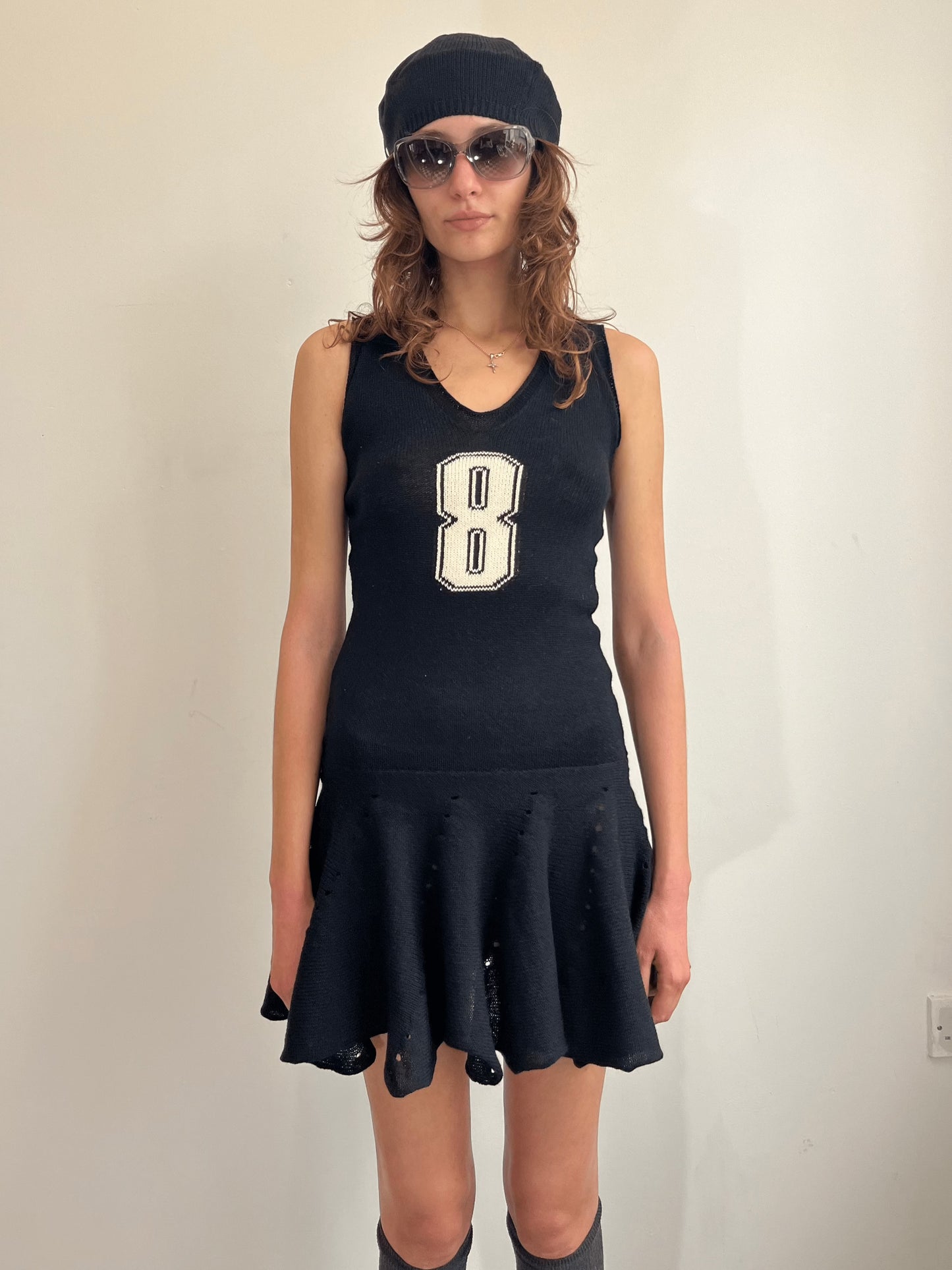 Lambswool Ruffle mini dress black/white-Lilies of the Valley-APOC STORE