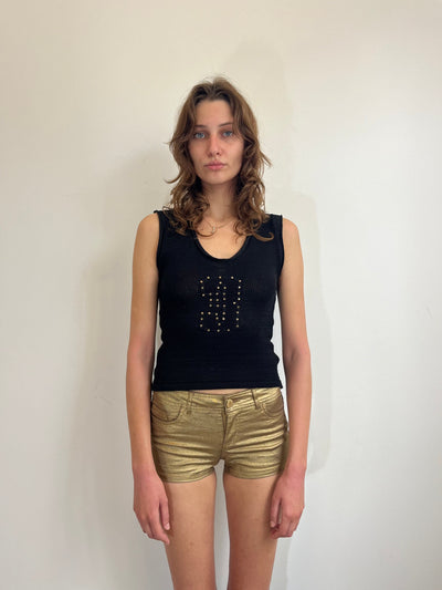 Studded stretch tank top black-Lilies of the Valley-APOC STORE