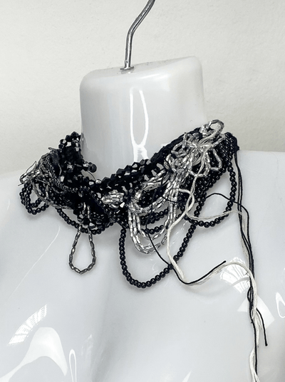 Pearl and Crochet Choker Black-Lou de Bètoly-APOC STORE