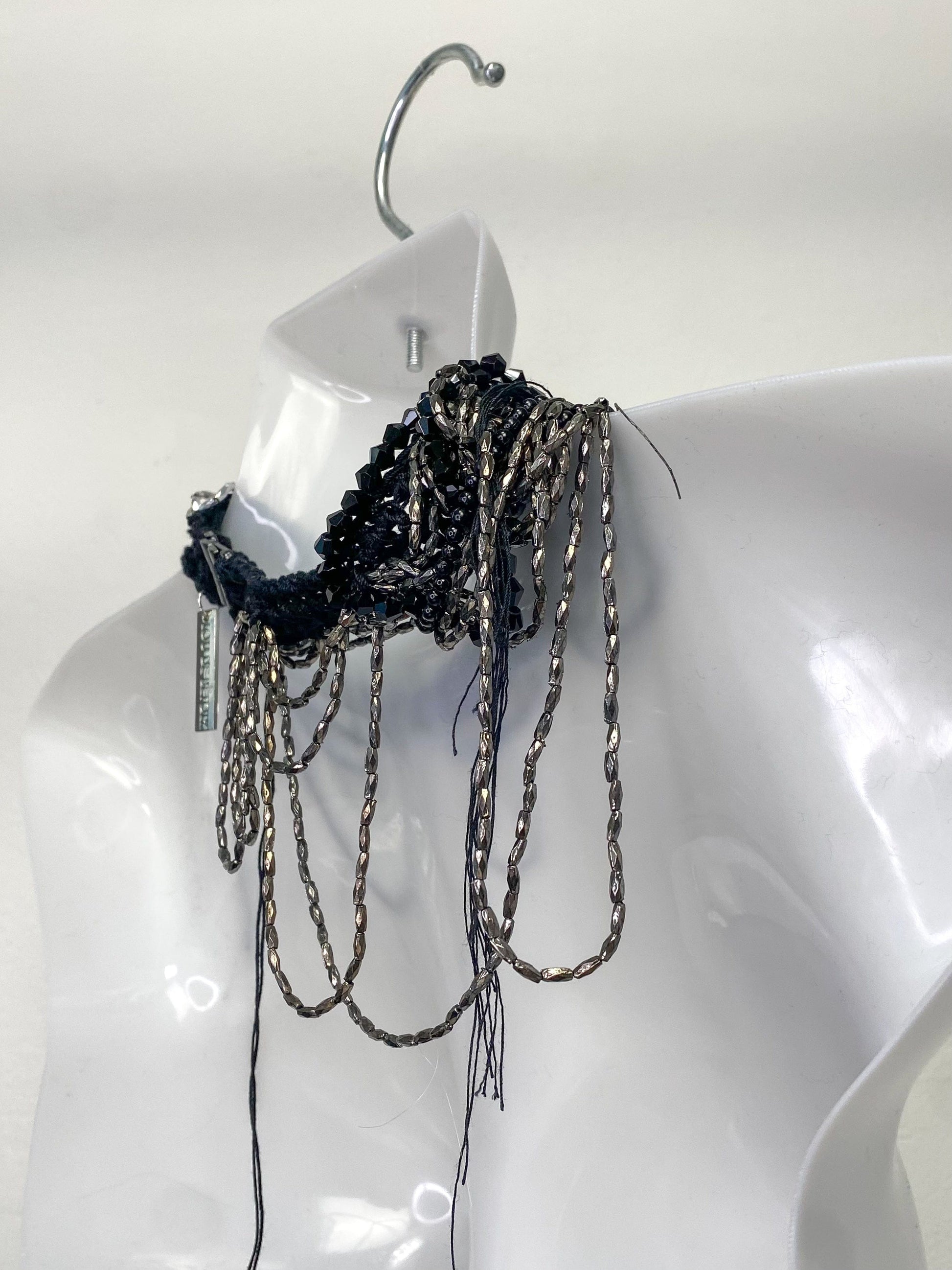 Pearl and Crochet Choker Black-Lou de Bètoly-APOC STORE