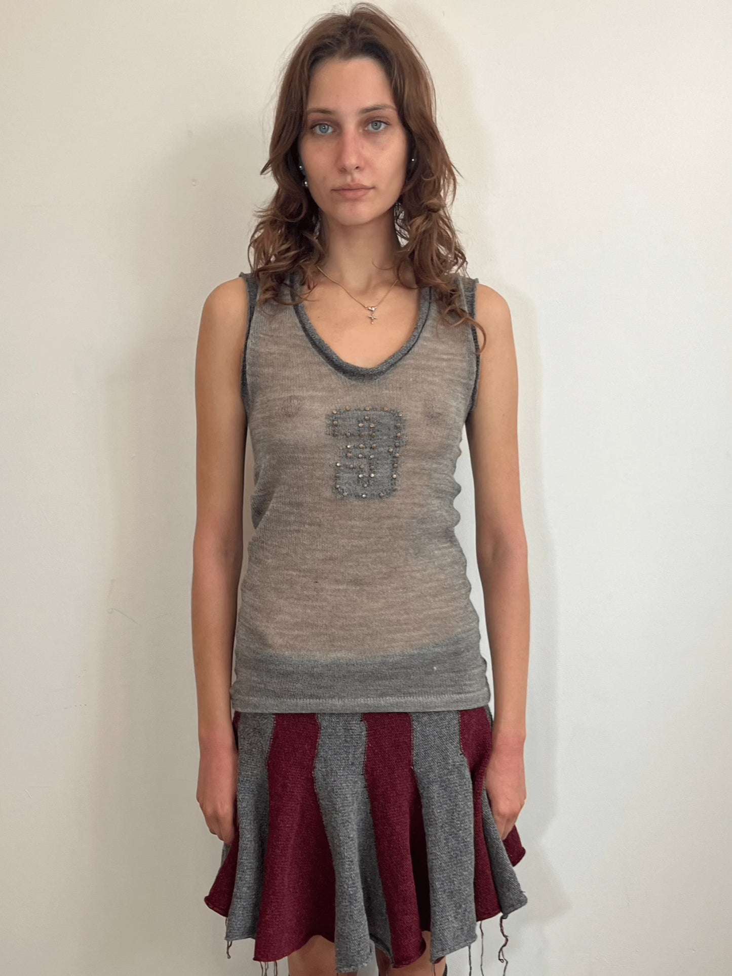 Sheer wool studded tank top grey-Lilies of the Valley-APOC STORE