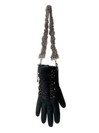 LACE-UP BLACK LEATHER HAND BAG TWISTED CHAIN HANDLE-phlegm-APOC STORE