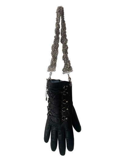 LACE-UP BLACK LEATHER HAND BAG TWISTED CHAIN HANDLE-phlegm-APOC STORE