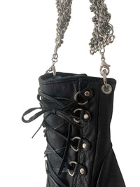 LACE-UP BLACK LEATHER HAND BAG TWISTED CHAIN HANDLE-phlegm-APOC STORE