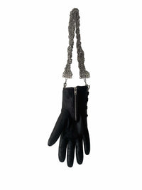 LACE-UP BLACK LEATHER HAND BAG TWISTED CHAIN HANDLE-phlegm-APOC STORE