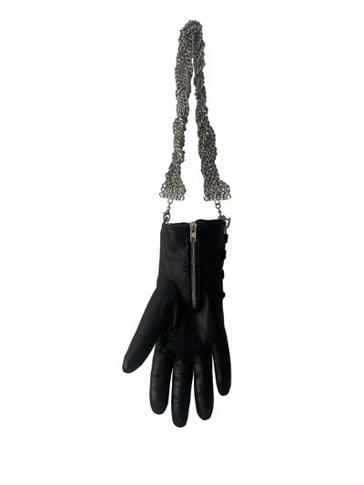 LACE-UP BLACK LEATHER HAND BAG TWISTED CHAIN HANDLE-phlegm-APOC STORE