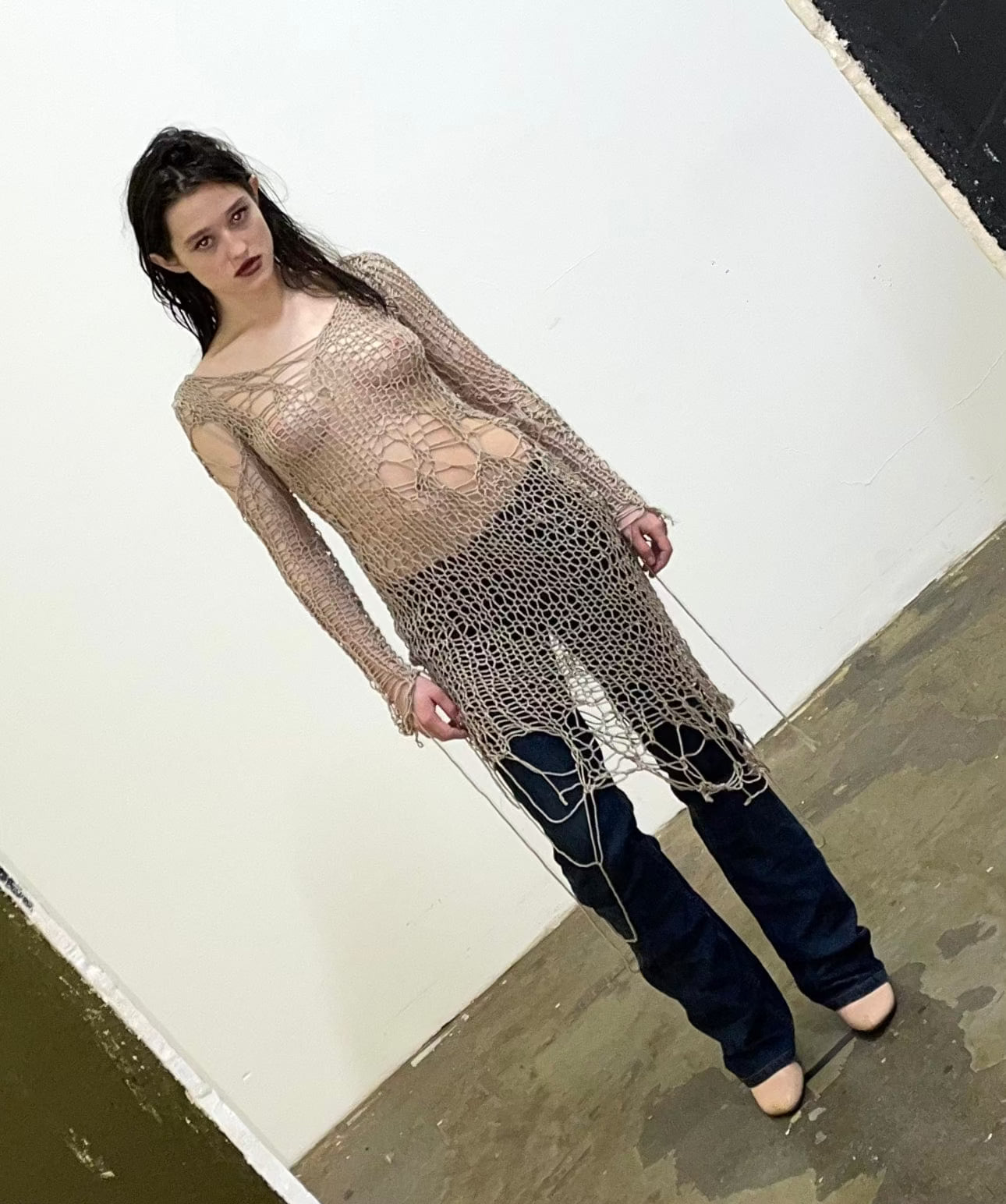 Holey Dress in Beige-V4K-APOC STORE