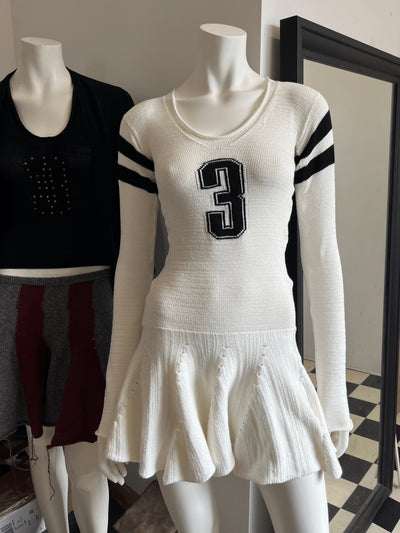 Ruffle mini jumper dress white/black-Lilies of the Valley-APOC STORE