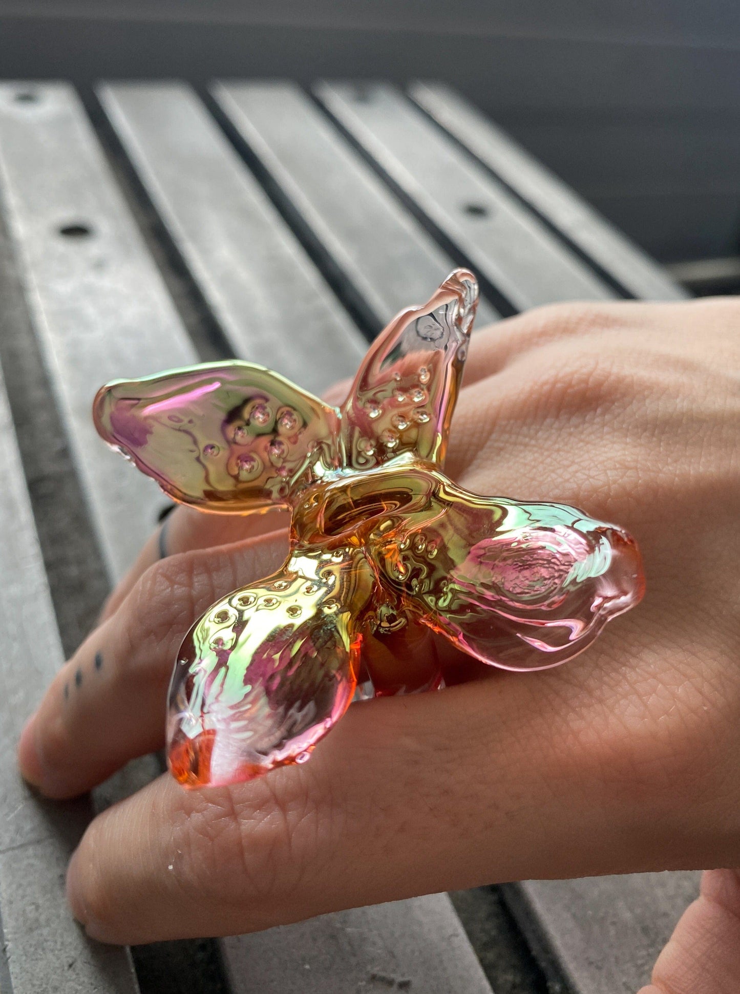 Golden Orchid Butterfly Ring-Pia Glassworks-APOC STORE